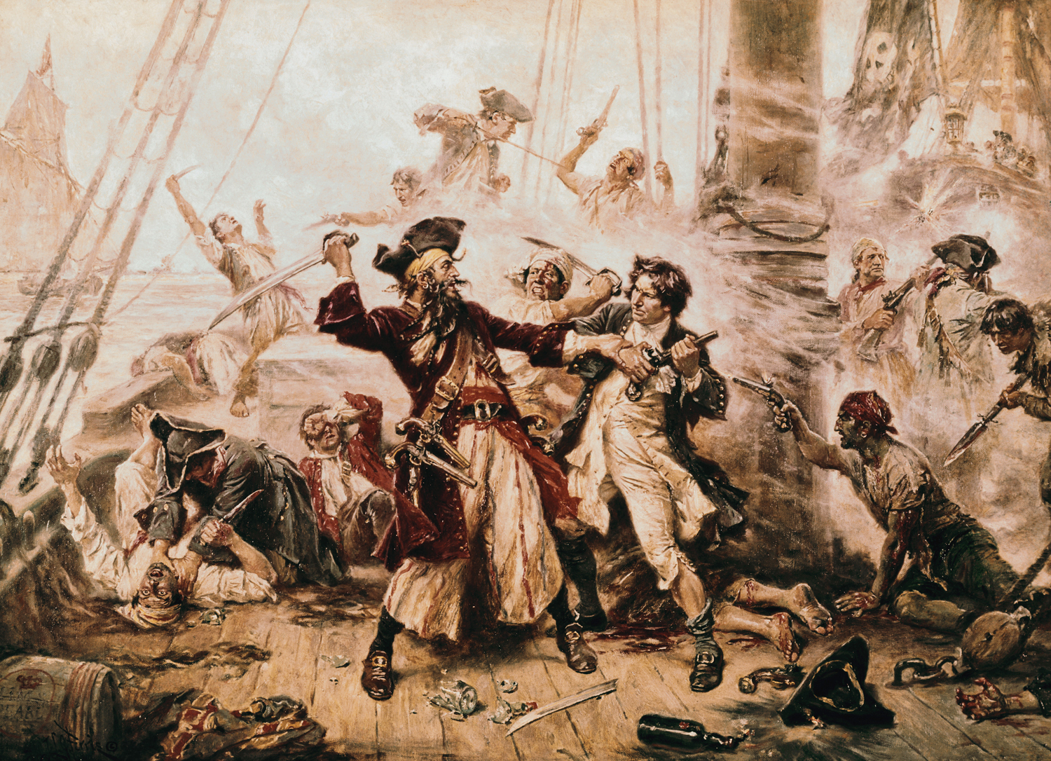 Original Picture: "The capture of the Pirate, Blackbeard", 1718. Painting by J. L. G. Ferris.